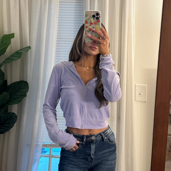 Long sleeve lilac velour zip up - Picture 1 of 4